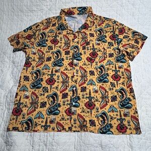 Men’s Button Up All Over Graphic Print Size 4XL Shirt